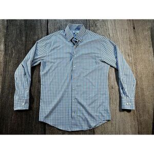 Peter Millar Summer Comfort Blue Black Mens Lrg Long Sleeve Button Down